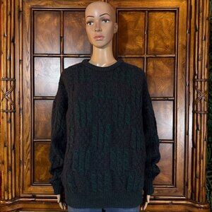 Carraig Donn Pure New Wool Deep Teal Purple Cable Knit Sweater Made in Ireland